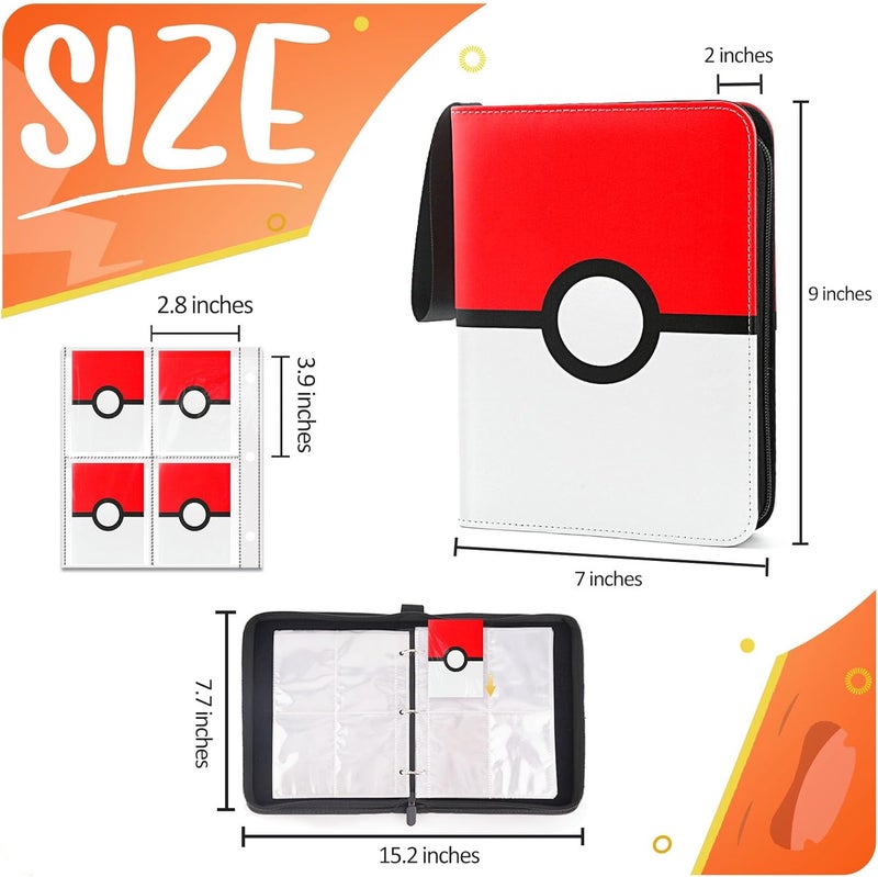 Easyfun Card Binder 4 Pocket, Trading Card Holder Fits 400 Cards With 50 Removable Sleeves, Portable Collection Card Ablum, Game Card Case book With Zipper for Gift, Red - Image 2